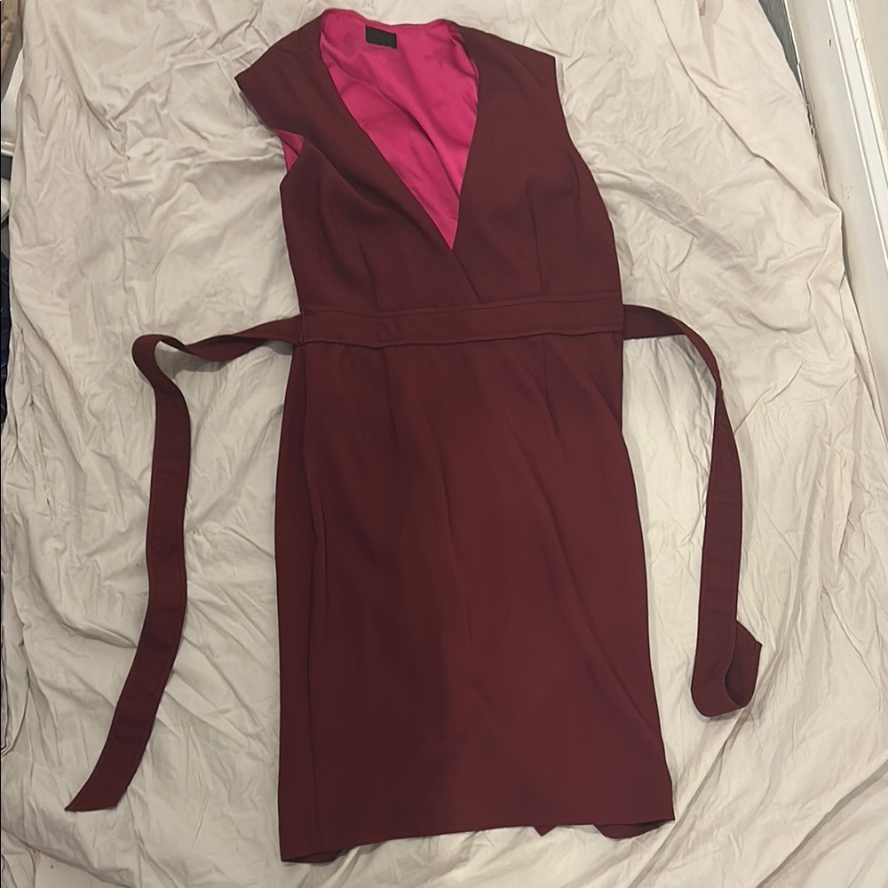 Cream and Red V-Neck Sheath Mini Dress for Cocktail